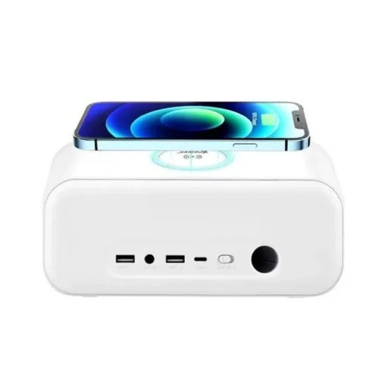 Xpower Qic4 All-In-One 15W Wireless Charging + Bluetooth Speaker Alarm Clock - White